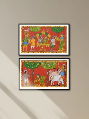 RURAL VILLAGE LIFE: CHERIYAL SCROLL PAINTING by Sai Kiran (Set of 2)