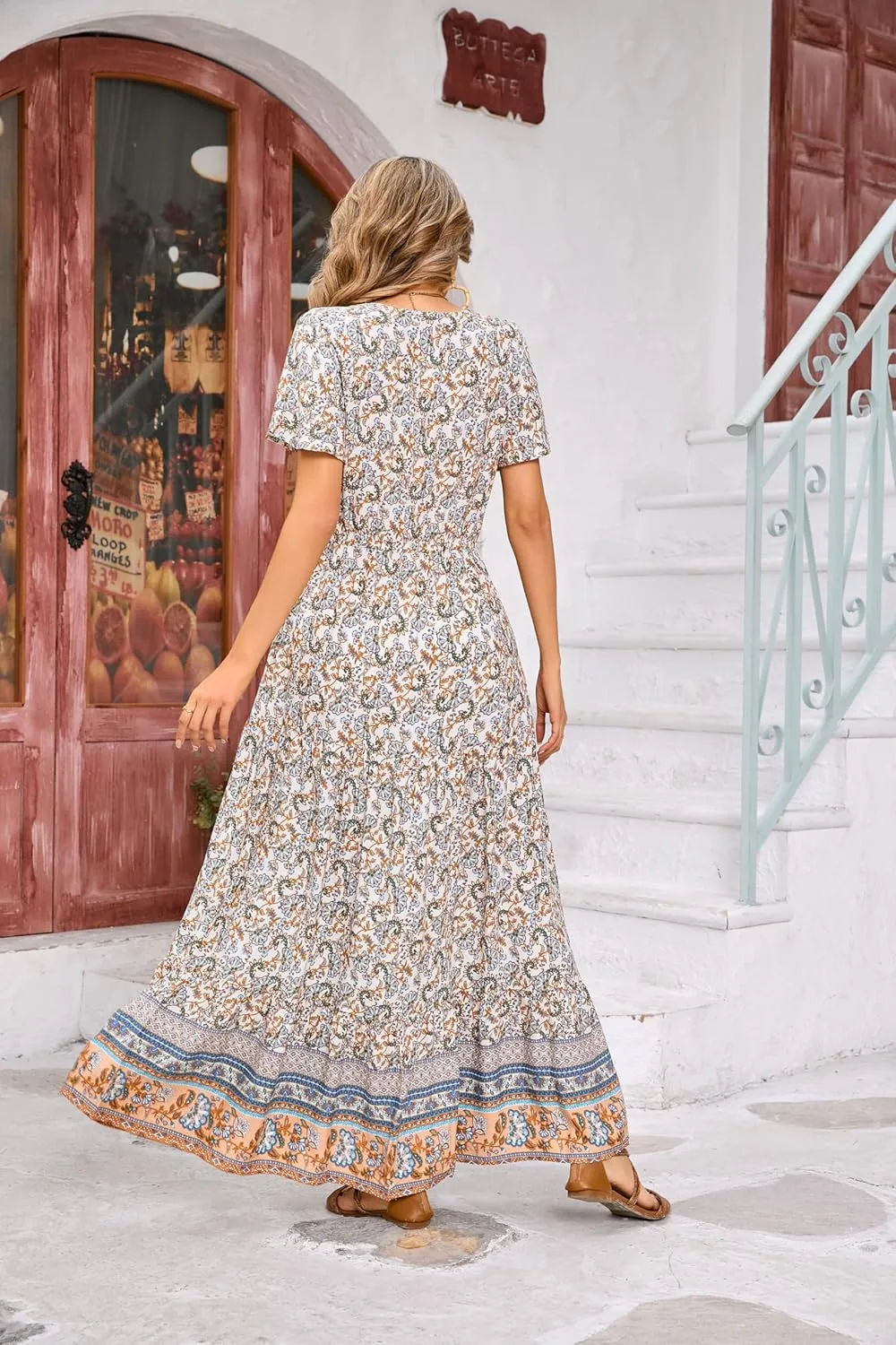 R.Vivimos Womens Summer Floral Print Cotton Short Sleeve Flowy Dress
