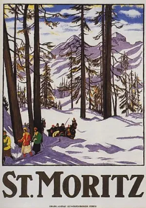Saint Moritz SKI Cross Country Skiing Winter Sport Large Vintage Poster Canvas REPRO