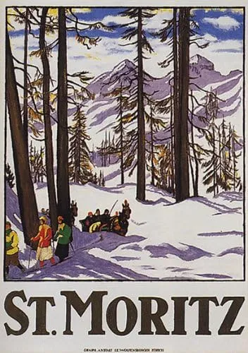 Saint Moritz SKI Cross Country Skiing Winter Sport Large Vintage Poster Canvas REPRO