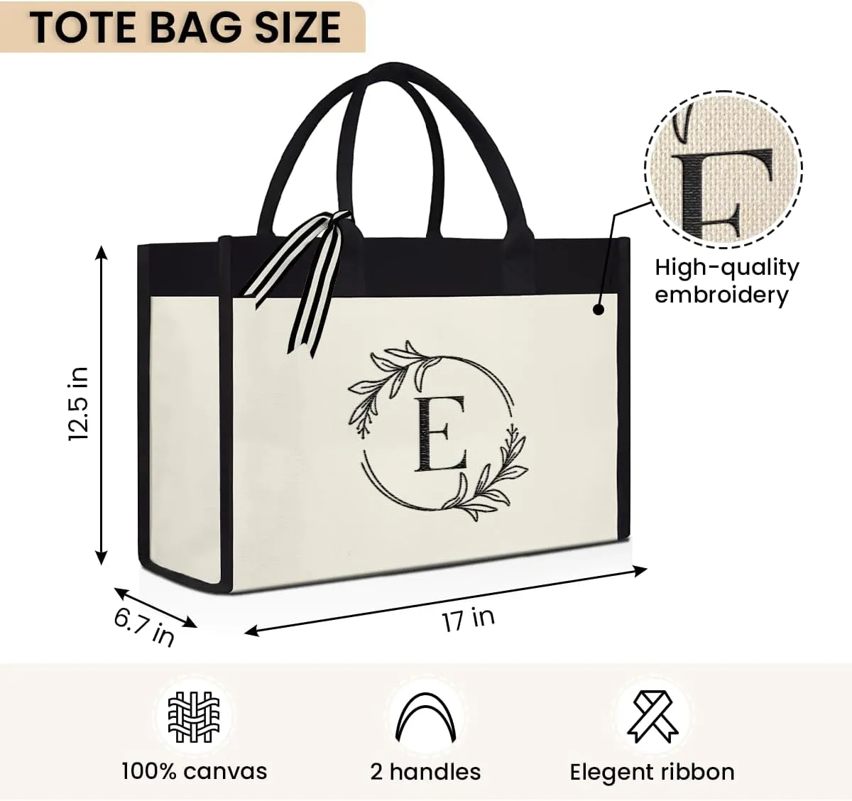 SANDJEST Monogrammed Canvas Tote Bag Embroidered Initial Beach Totes Bags Gifts for Women Friend Coworker Bridesmaid
