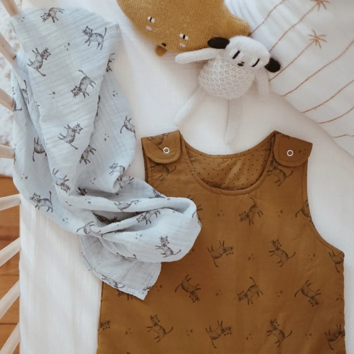 Sarah Sleeping Bag Cat Print Cumin