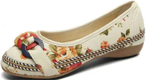 SATUKI Handmade Embroidered Shoes for Women, Casual Slip-On Loafer Flat Floral Canvas Shoes