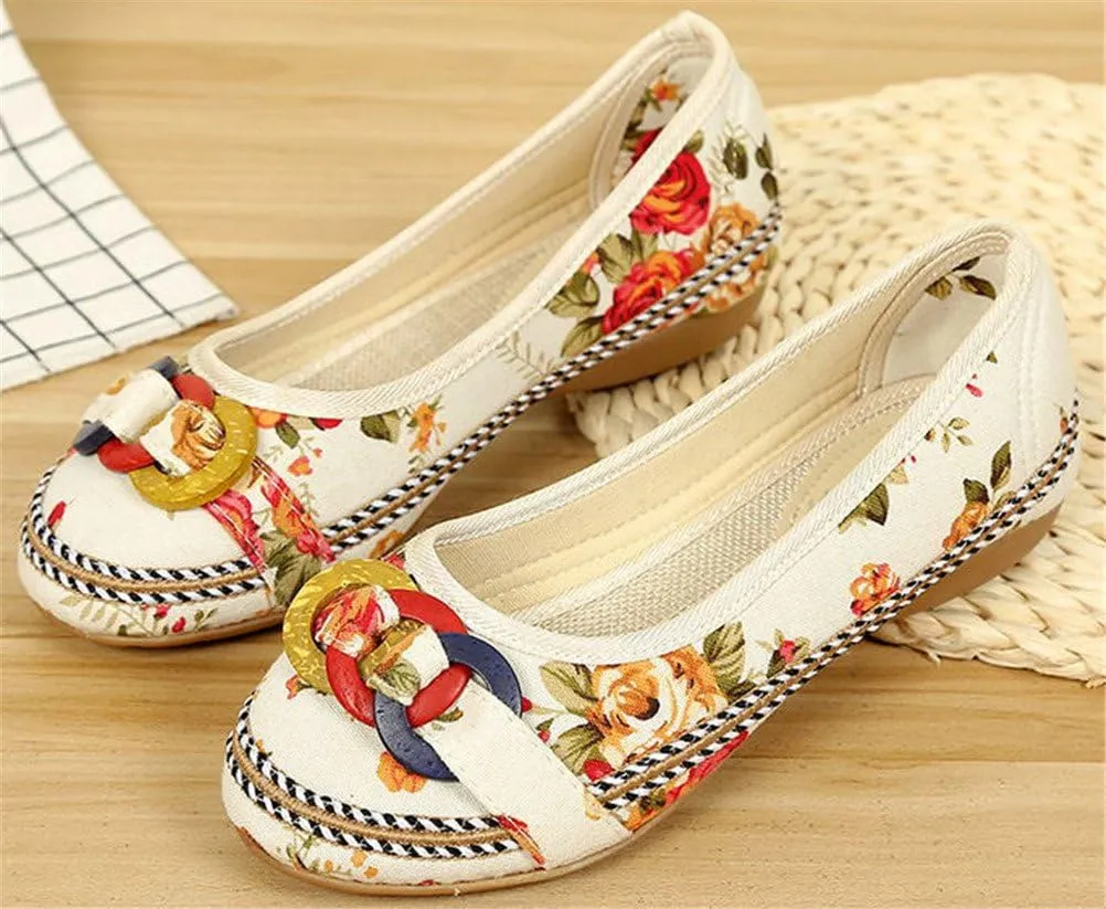 SATUKI Handmade Embroidered Shoes for Women, Casual Slip-On Loafer Flat Floral Canvas Shoes