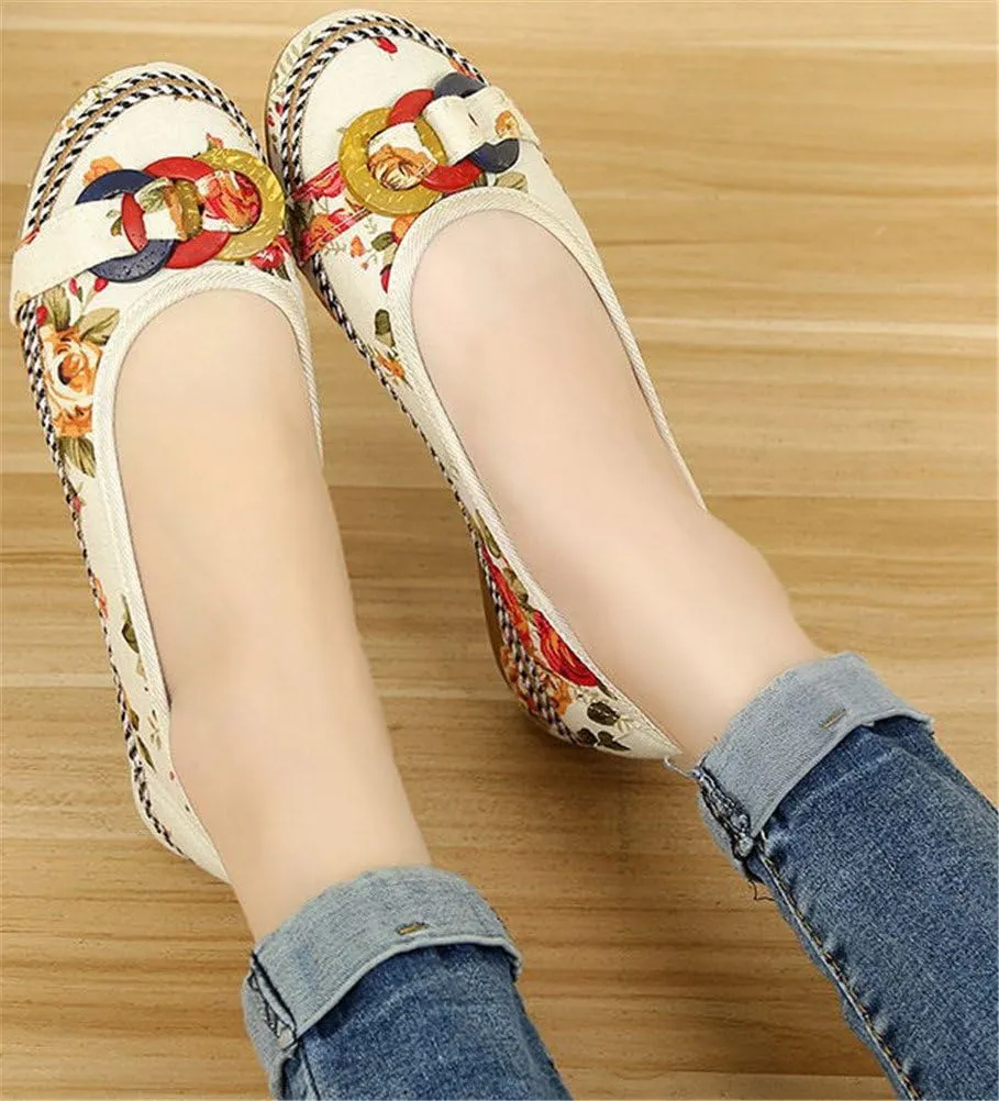SATUKI Handmade Embroidered Shoes for Women, Casual Slip-On Loafer Flat Floral Canvas Shoes