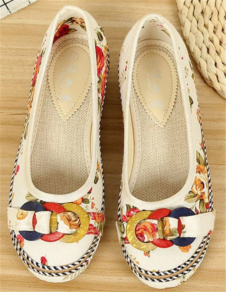 SATUKI Handmade Embroidered Shoes for Women, Casual Slip-On Loafer Flat Floral Canvas Shoes
