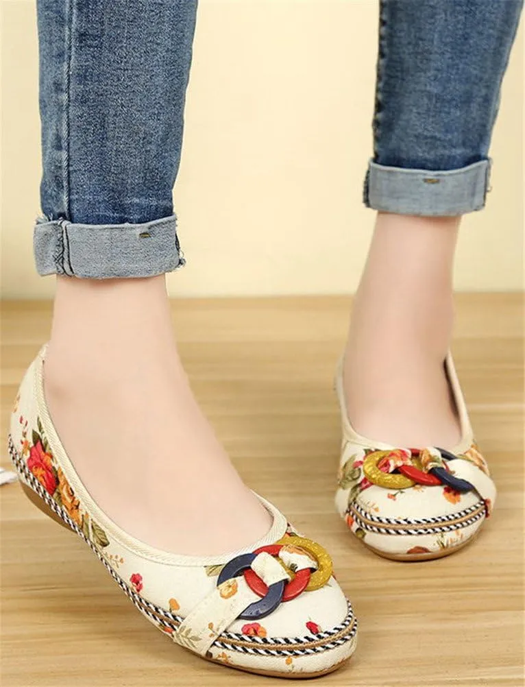 SATUKI Handmade Embroidered Shoes for Women, Casual Slip-On Loafer Flat Floral Canvas Shoes