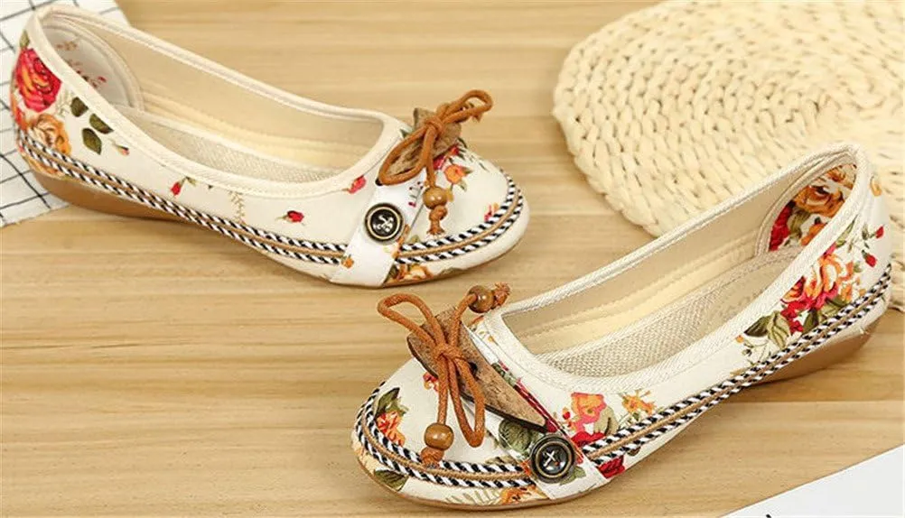SATUKI Handmade Embroidered Shoes for Women, Slip-On Casual Loafer Flat Floral Canvas Shoes