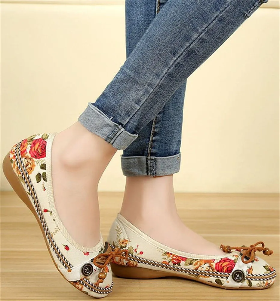 SATUKI Handmade Embroidered Shoes for Women, Slip-On Casual Loafer Flat Floral Canvas Shoes