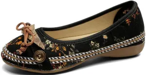 SATUKI Handmade Embroidered Shoes for Women, Slip-On Casual Loafer Flat Floral Canvas Shoes