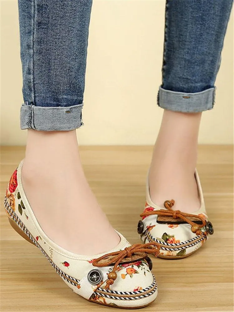 SATUKI Handmade Embroidered Shoes for Women, Slip-On Casual Loafer Flat Floral Canvas Shoes