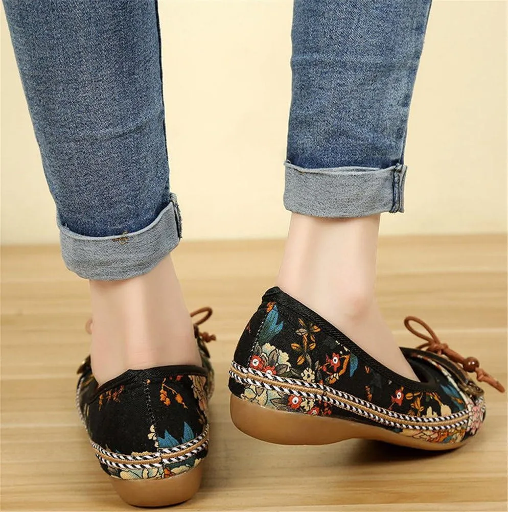SATUKI Handmade Embroidered Shoes for Women, Slip-On Casual Loafer Flat Floral Canvas Shoes