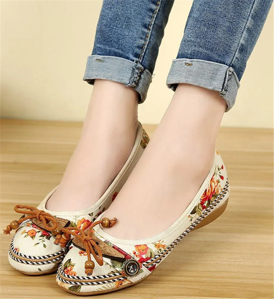 SATUKI Handmade Embroidered Shoes for Women, Slip-On Casual Loafer Flat Floral Canvas Shoes