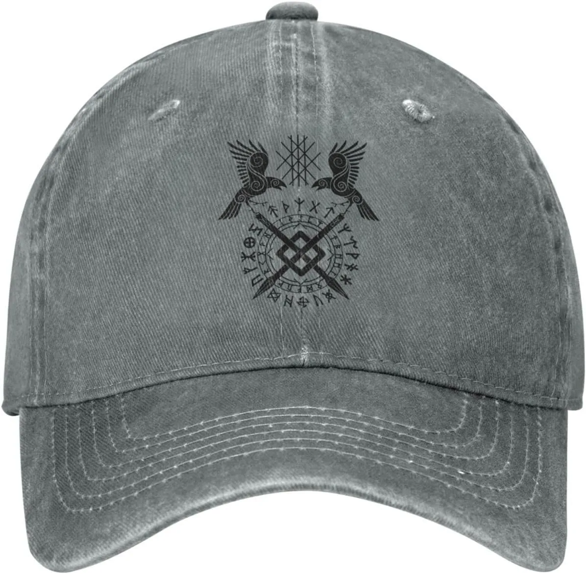Scandinavian Pirate Odin's Raven Celtic Style Vintage Washed Denim Baseball Cap Adjustable Dad Hats Gift for Men Women