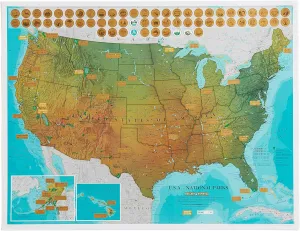 Scratch Off USA National Parks Map Poster - Ideal Gift for Outdoor Lovers or Explorers - 17 x 22 inches - Maps International