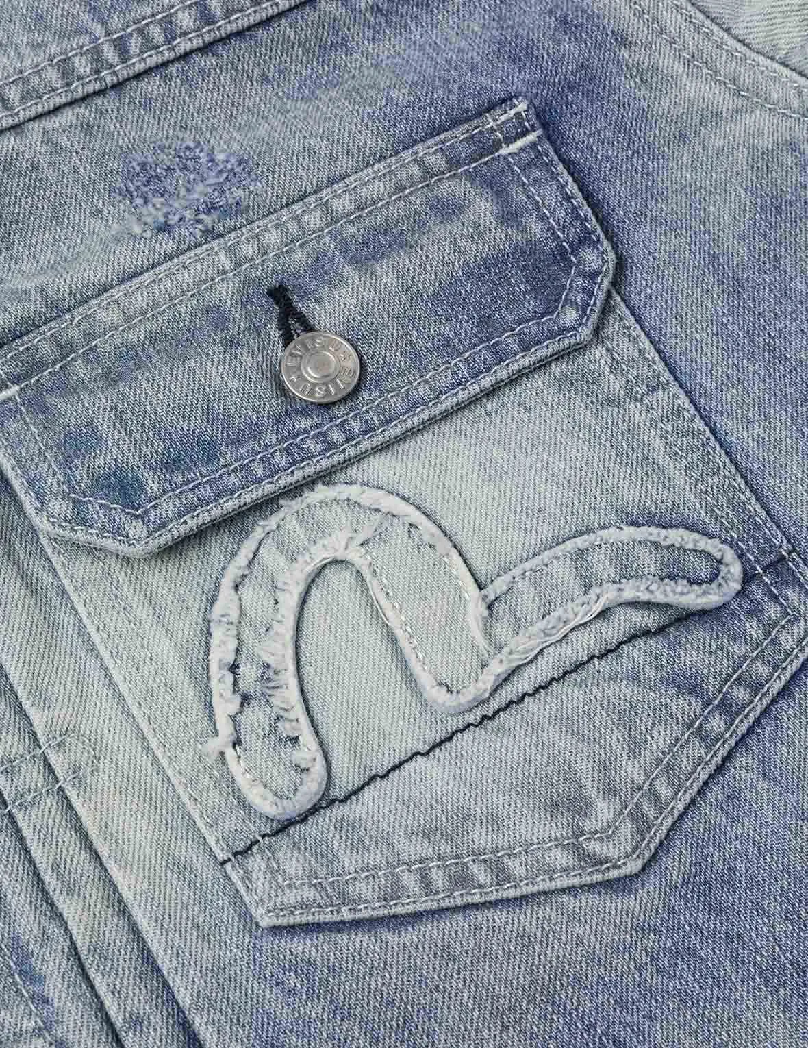 Seagull Appliqué Embroidery Relax Fit Denim Jacket
