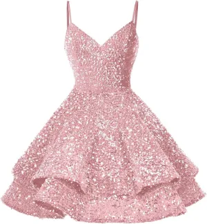 Sequin Homecoming Dresses for Teens Short Prom Dress 2025 Sparkly V Neck Formal Cocktail Party Dress