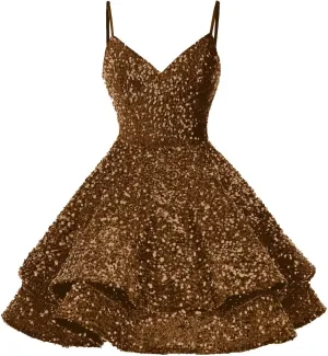 Sequin Homecoming Dresses for Teens Short Prom Dress 2025 Sparkly V Neck Formal Cocktail Party Dress