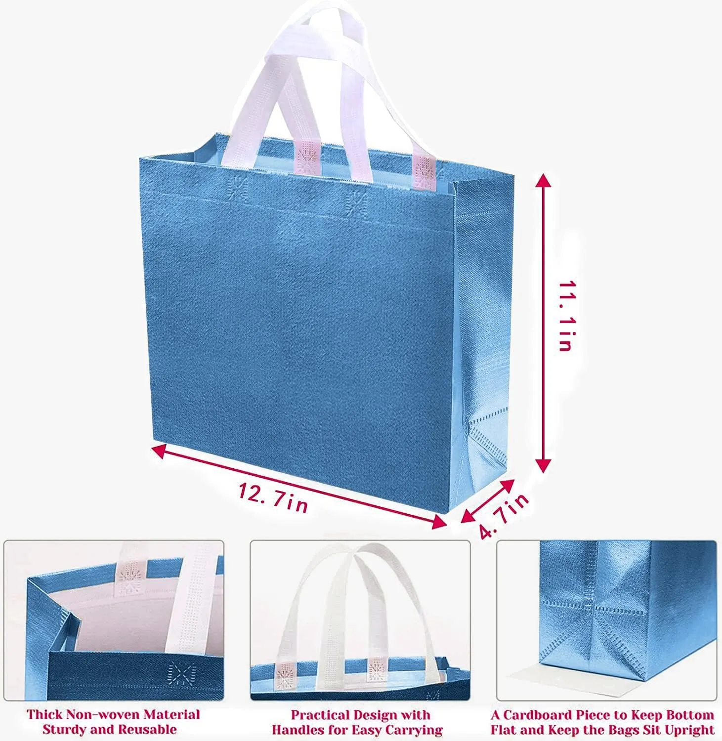 Set of 12 Glossy Reusable Grocery Bags with Handles - Bachelorette & Bridesmaid Gift Bags for Women - Blue
