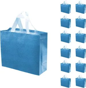 Set of 12 Glossy Reusable Grocery Bags with Handles - Bachelorette & Bridesmaid Gift Bags for Women - Blue