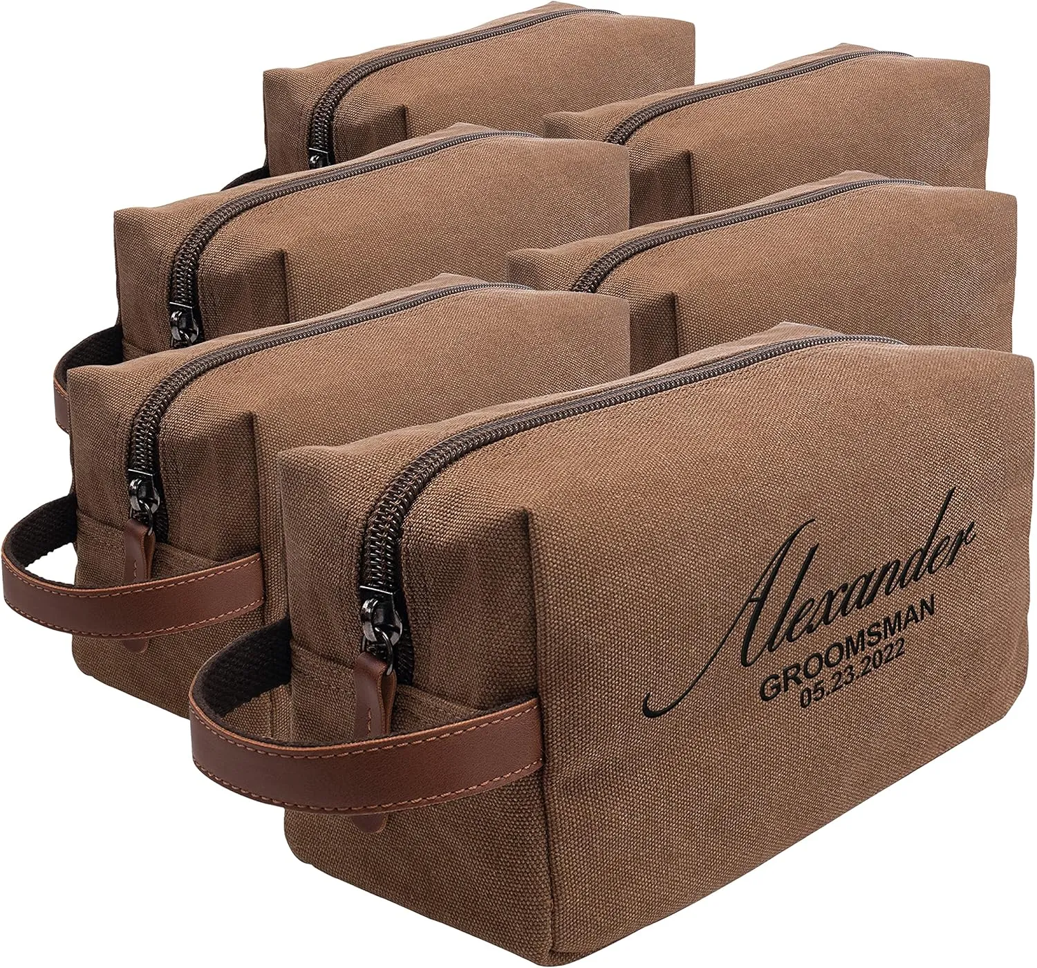 Set of 6 - Groomsmen Gifts for Wedding, Personalized Embroidered Groomsman Toiletry Bags - 8 Thread Colors - Groomsman Proposal Gift Idea - Brown