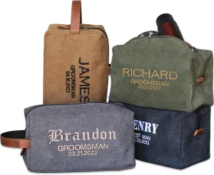 Set of 6 - Groomsmen Gifts for Wedding, Personalized Embroidered Groomsman Toiletry Bags - 8 Thread Colors - Groomsman Proposal Gift Idea - Brown