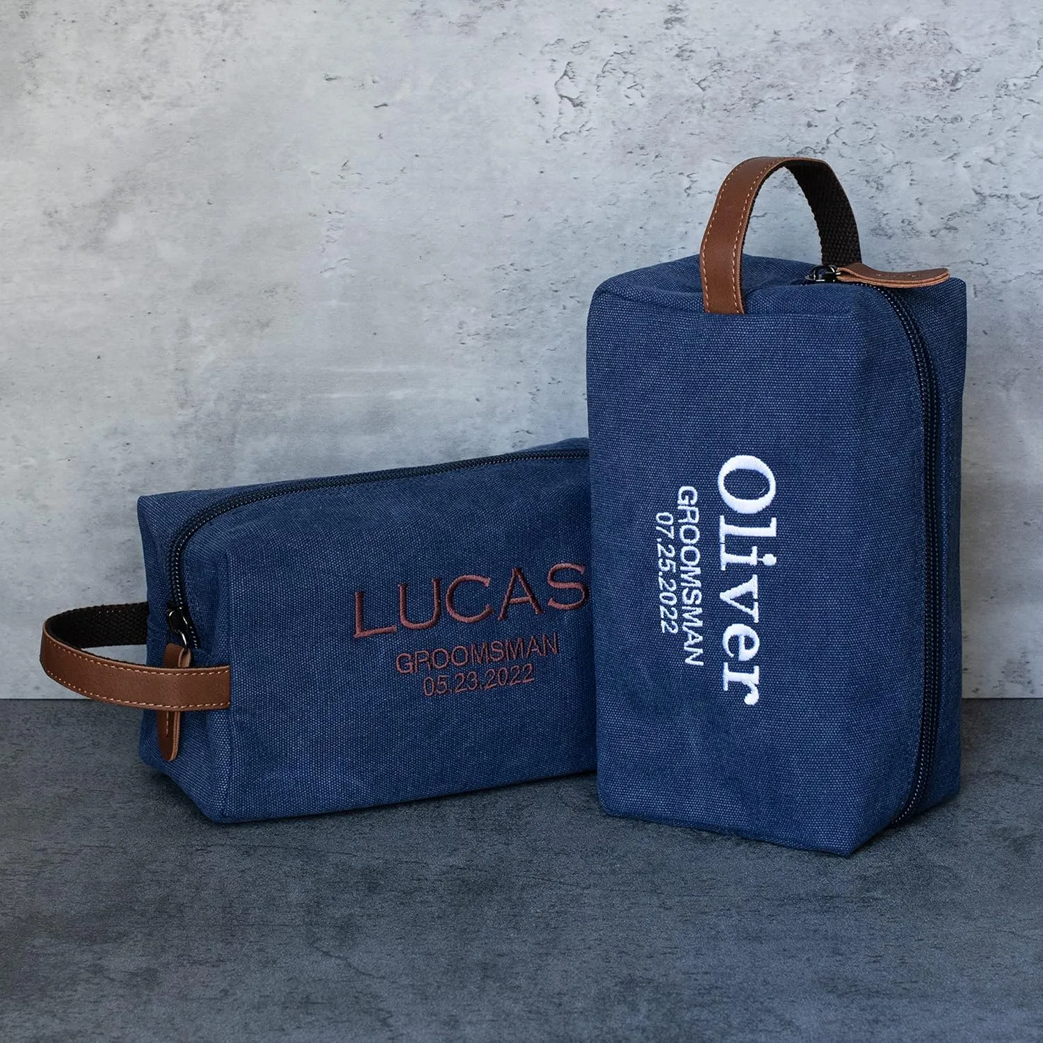 Set of 6 - Groomsmen Gifts for Wedding, Personalized Embroidered Groomsman Toiletry Bags - 8 Thread Colors - Groomsman Proposal Gift Idea - Brown