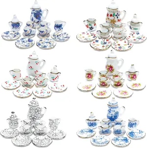 Shappy 90 Pcs 1:12 Scale Miniature Dollhouse Porcelain Floral Tea Cup Set Includes Mini Flower Pattern Teapot Cup Plates for Dollhouse Kitchen Accessories Miniature Supplies