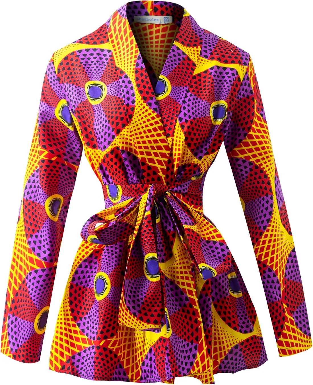 SHENBOLEN Women African Traditional Batik Print Long Sleeve Shirt Dashiki Casual Cotton Shirt