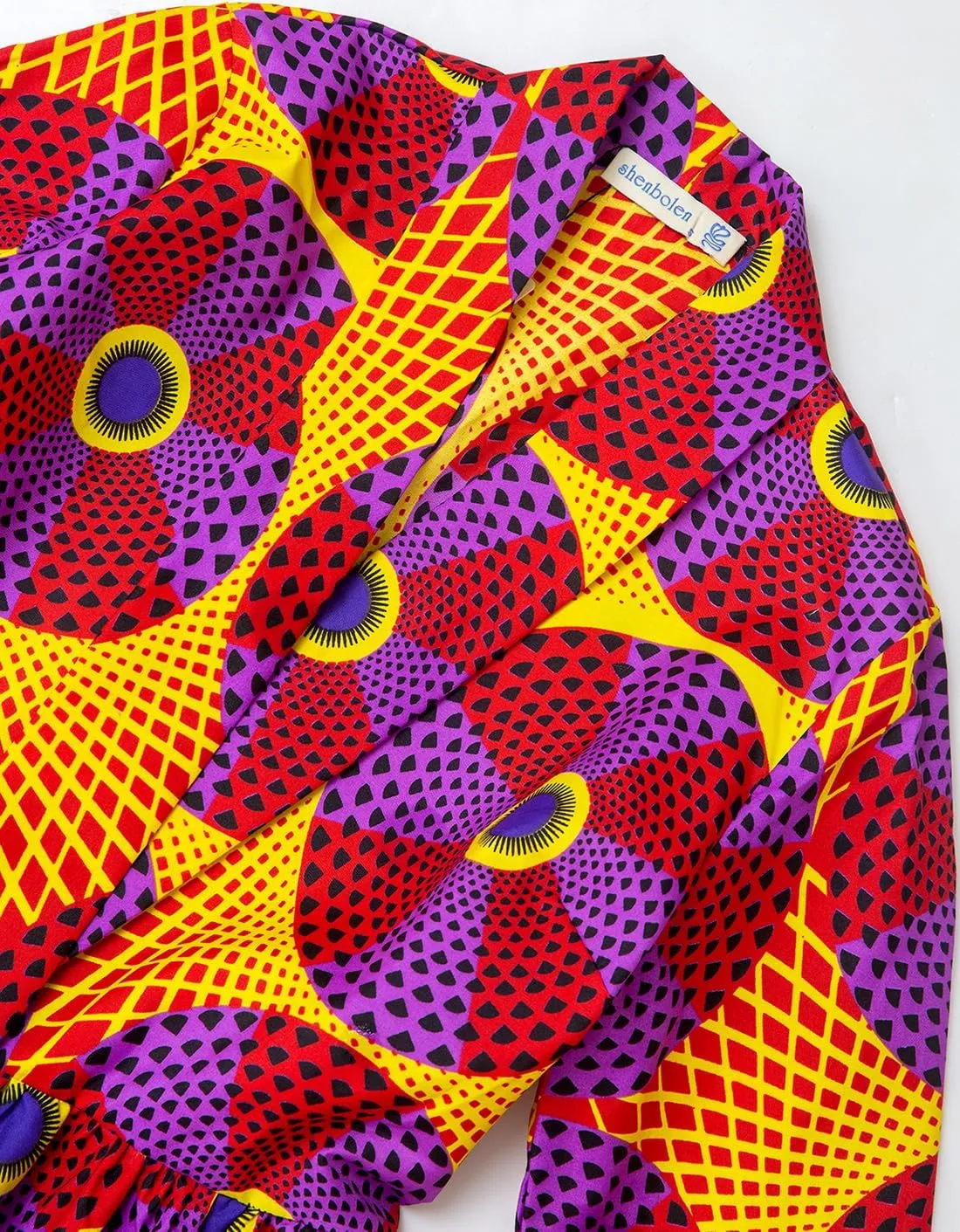 SHENBOLEN Women African Traditional Batik Print Long Sleeve Shirt Dashiki Casual Cotton Shirt