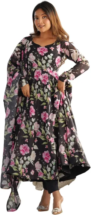 Shiv Collection Indian Style Pure Soft Georgette Anarkali Gown Sleeveless Set with Dupatta