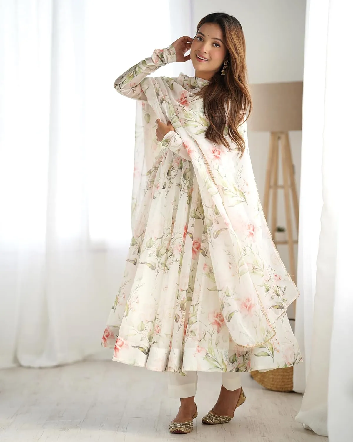 Shiv Collection Indian Style Pure Soft Georgette Anarkali Gown Sleeveless Set with Dupatta