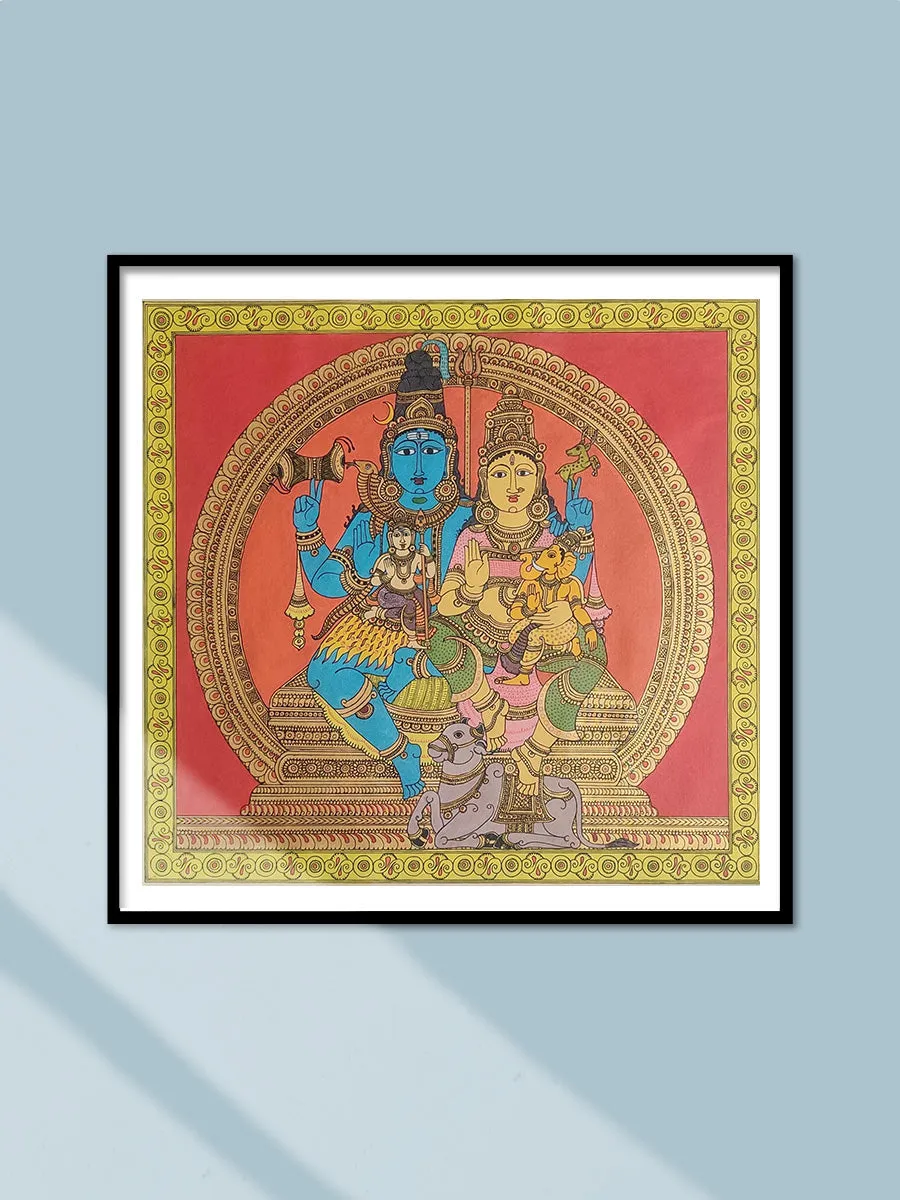 Shiva and Parvati Family Portrait in Kalamkari by Harinath N