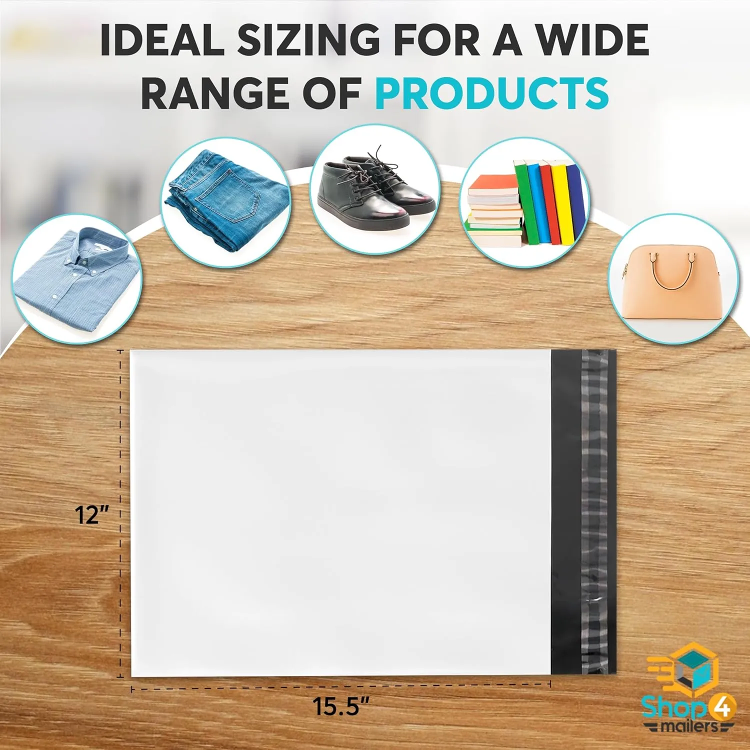 Shop4Mailers 12x15.5 3 Mil Heavy Duty Thick Large Shipping Poly Mailer Bags, Waterproof and Tear-Resistant Postal Package Envelopes, Permanent Adhesive Seal (500 Pack)