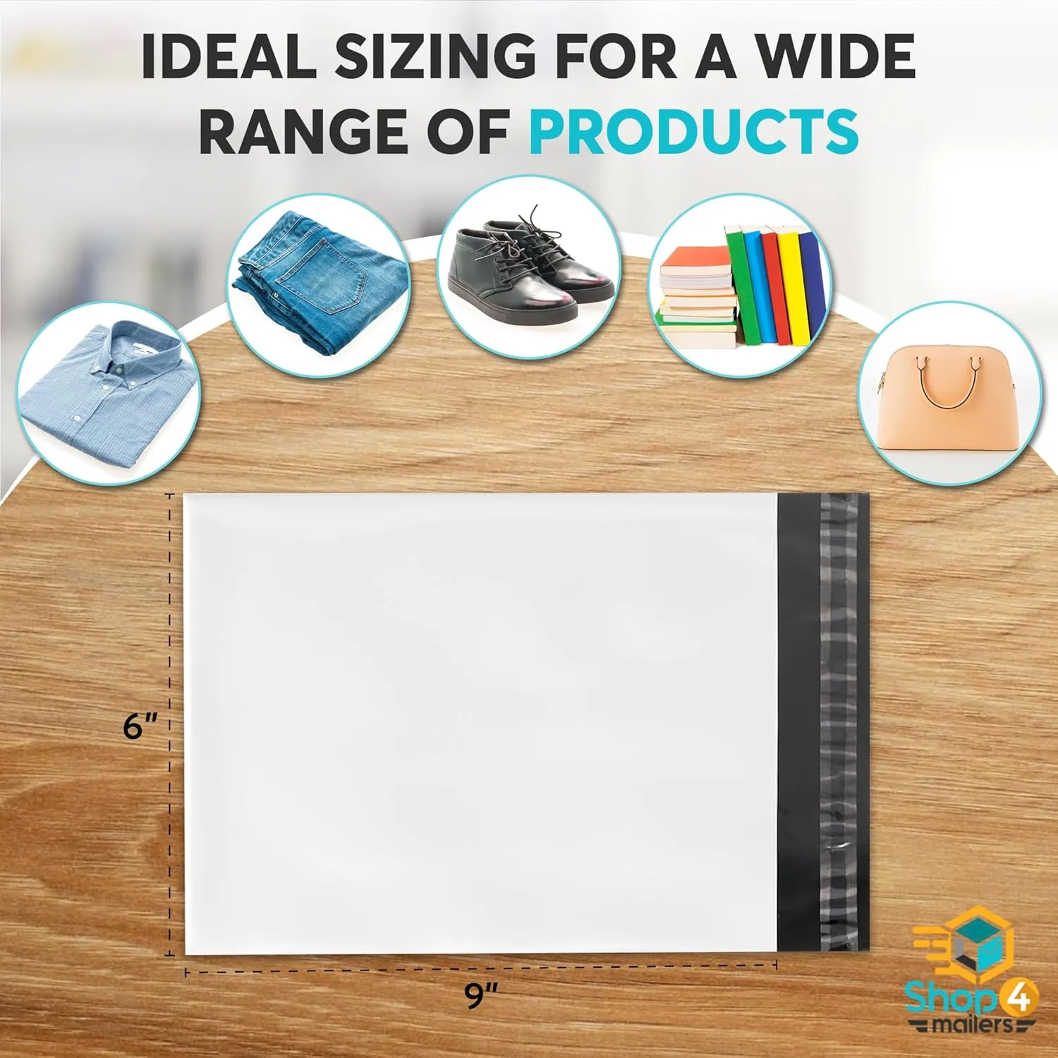 Shop4Mailers 6 x 9 Glossy White Plastic Self Seal Poly Mailer Flat Bags Waterproof Shipping Envelope 1.7 Mil for Shipping, Clothes, Shirts, Small Items – Permanent Adhesive Seal (4000 Pack)