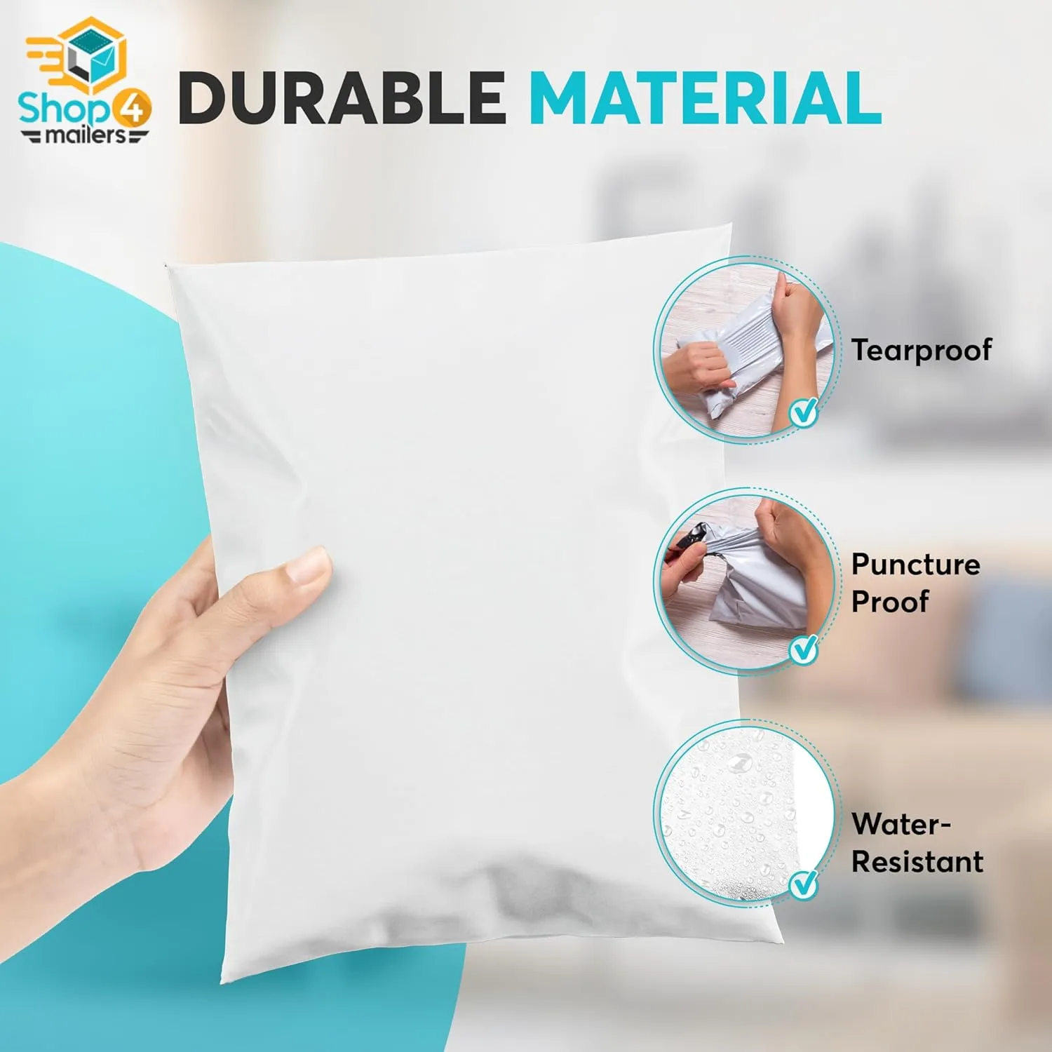 Shop4Mailers Glossy White Plastic Self Seal Poly Mailer Flat Bags Waterproof Shipping Envelope 2.1 Mil for Apparel, Clothes, Shirts, Books – Permanent Adhesive Seal 1000 Pack (7.5x10.5)
