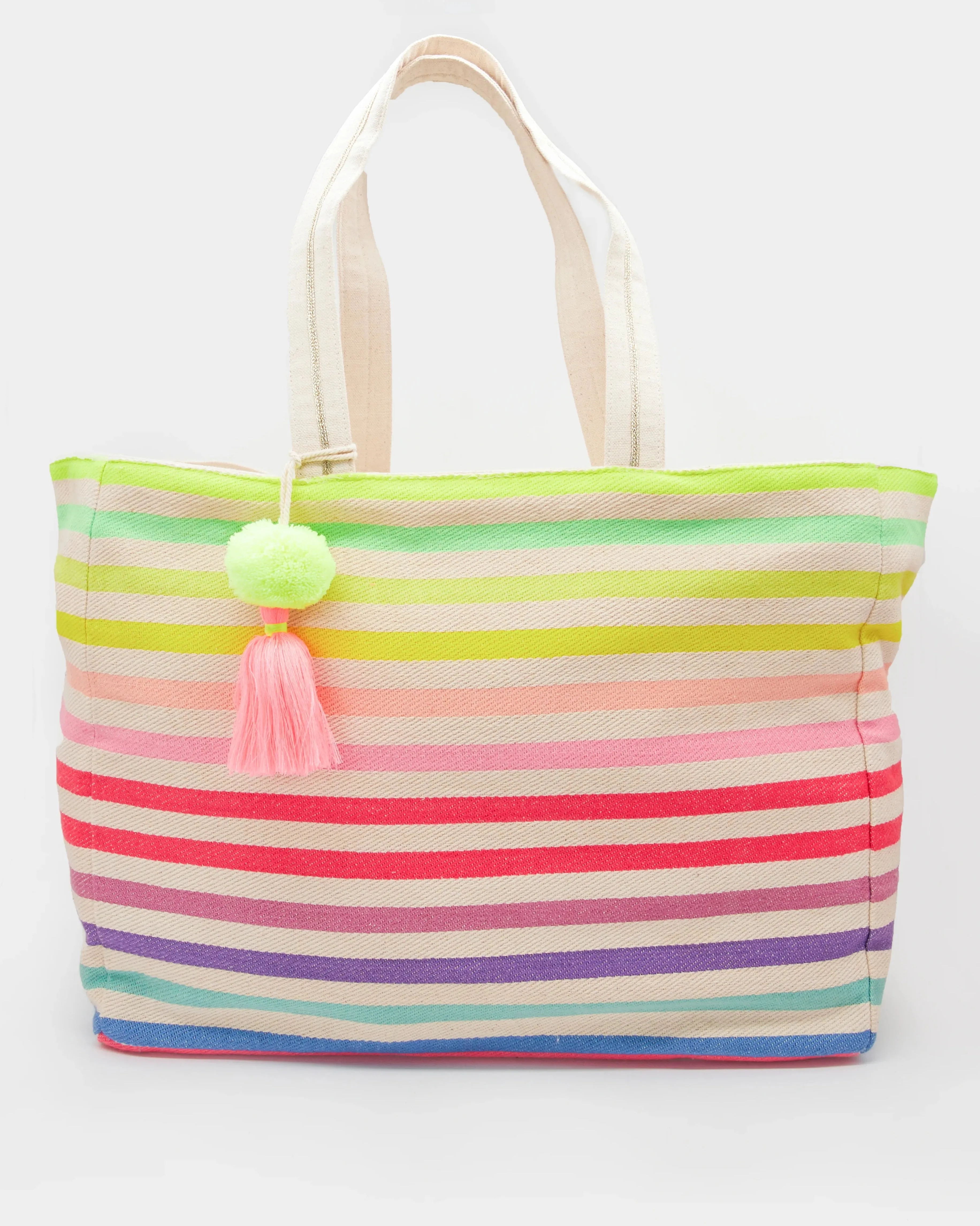 Shopper Bag - Coloured Stripes w/ Pompom & Tassle