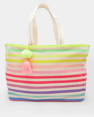 Shopper Bag - Coloured Stripes w/ Pompom & Tassle