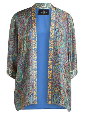 Short Silk Twill Kesa With Multicolor Paisley Print