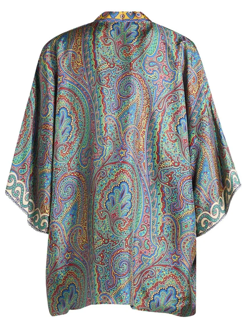 Short Silk Twill Kesa With Multicolor Paisley Print