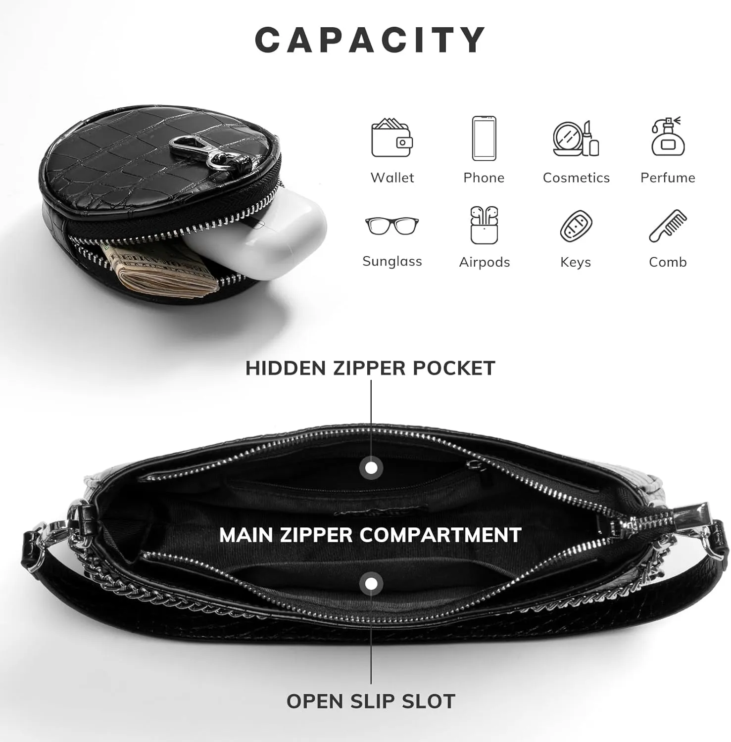Shoulder Bag for Women Leather Small Purse Crocodile Pattern Clutch handbags with Exterior Coin Purse