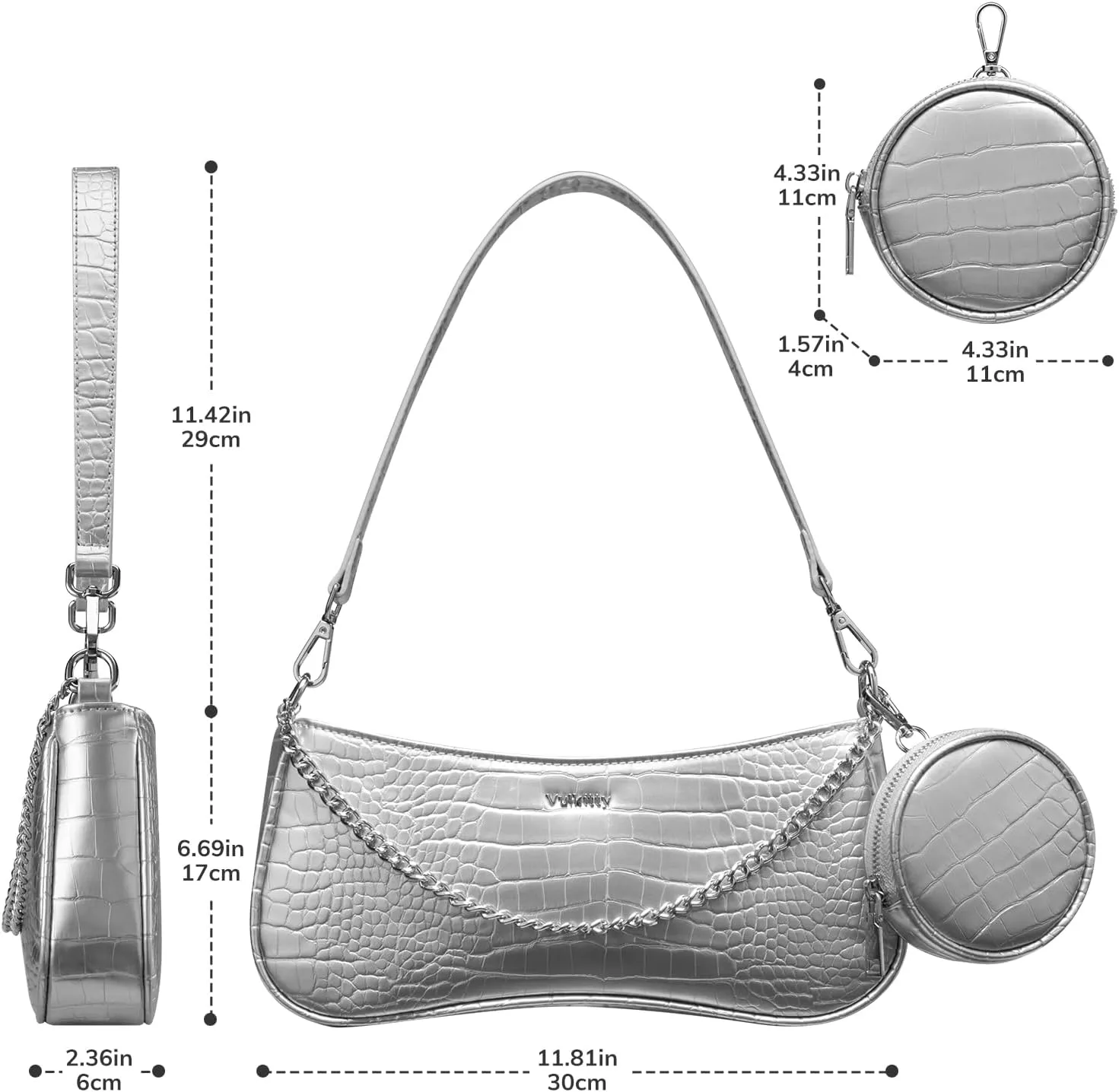 Shoulder Bag for Women Leather Small Purse Crocodile Pattern Clutch handbags with Exterior Coin Purse