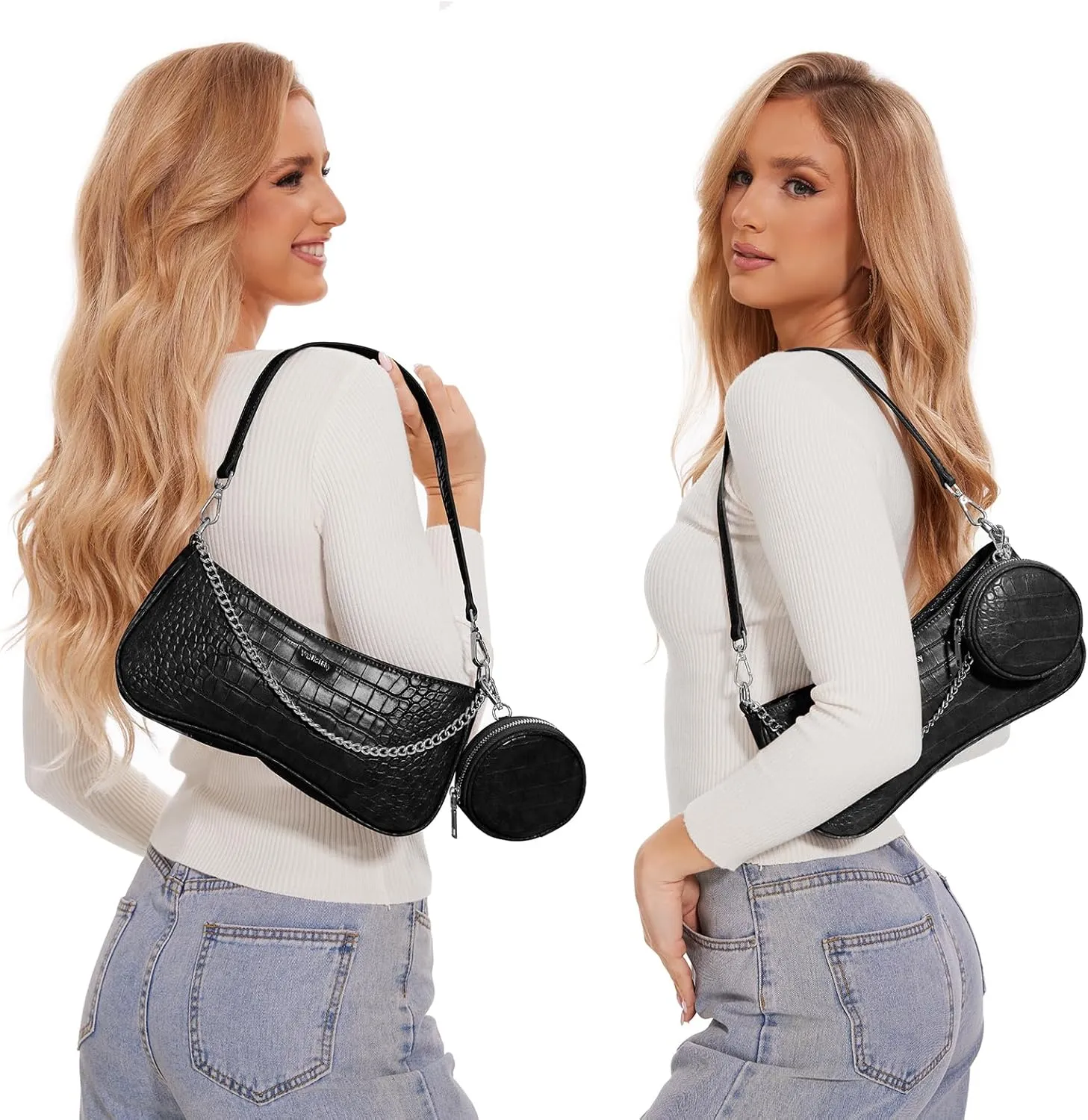 Shoulder Bag for Women Leather Small Purse Crocodile Pattern Clutch handbags with Exterior Coin Purse