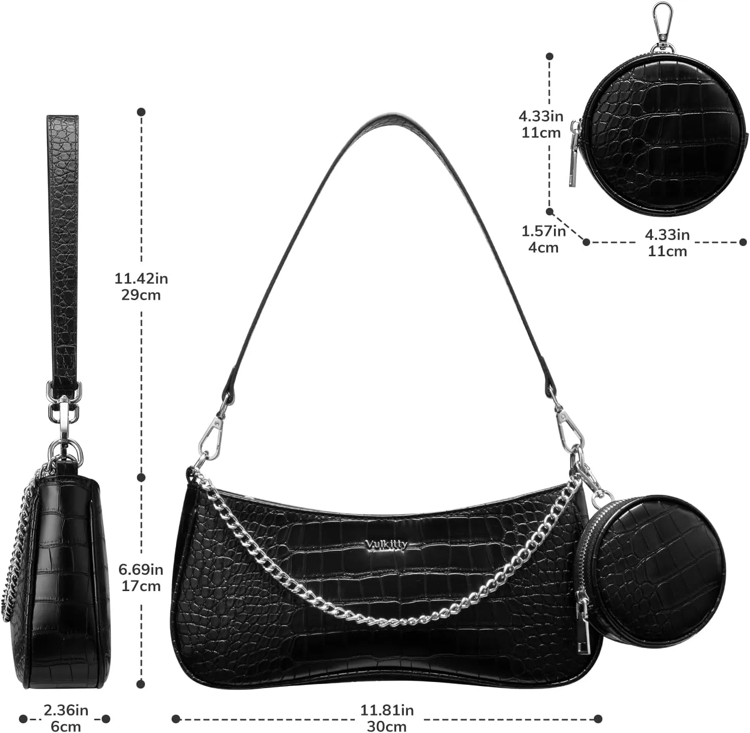 Shoulder Bag for Women Leather Small Purse Crocodile Pattern Clutch handbags with Exterior Coin Purse