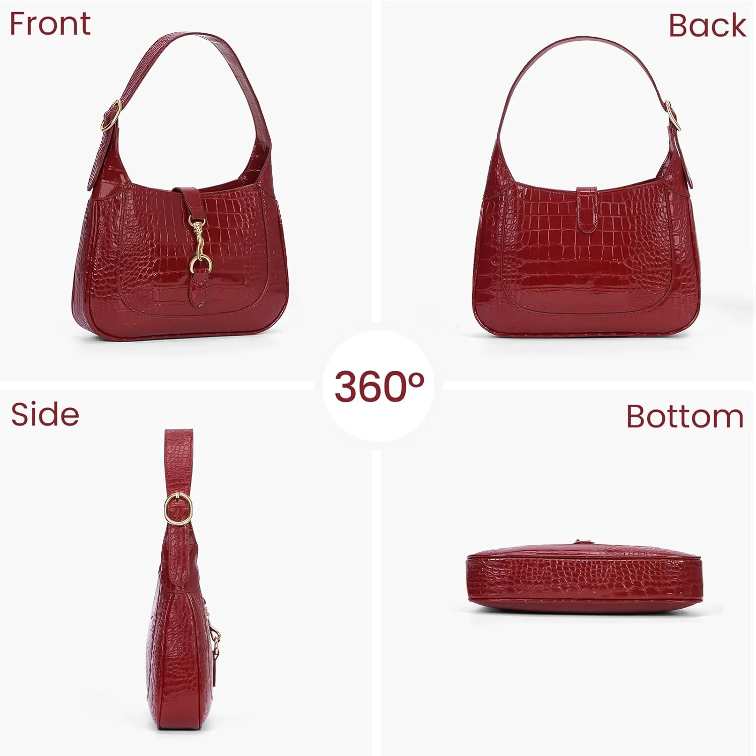Shoulder Bag for Women Red Purse PU Leather Shoulder Purse Trendy Burgundy Handbag Small Crocodile Pattern Crossbody Bags