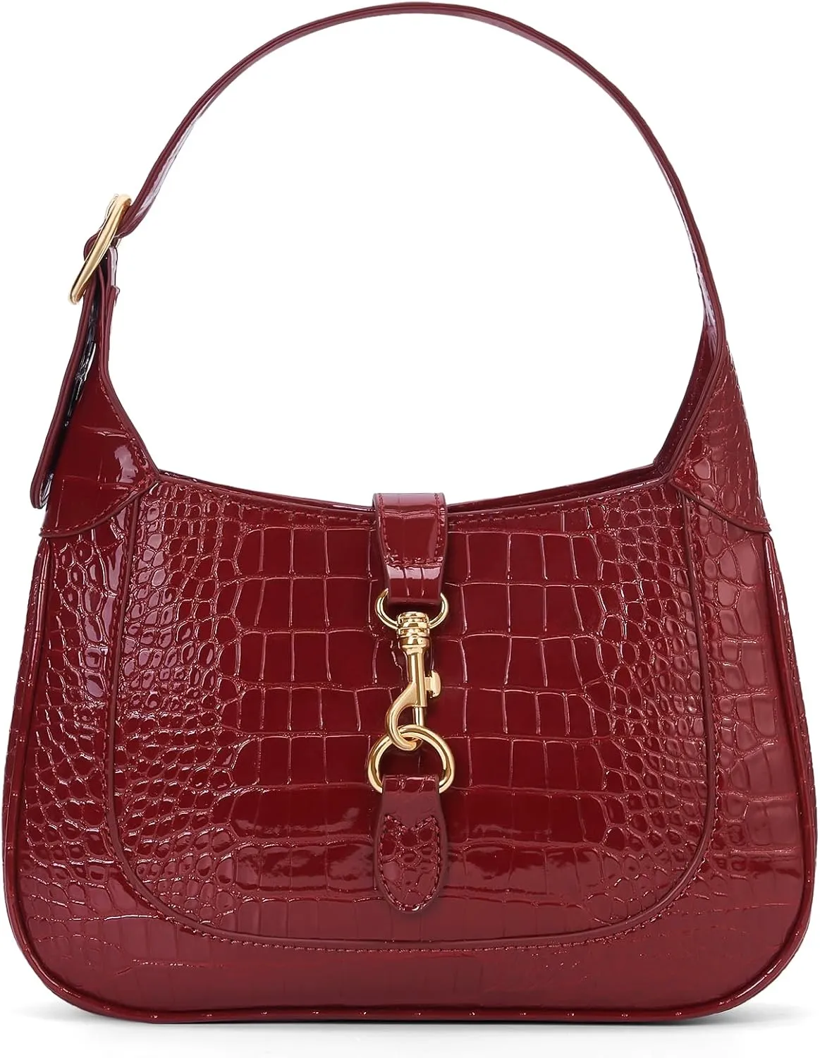 Shoulder Bag for Women Red Purse PU Leather Shoulder Purse Trendy Burgundy Handbag Small Crocodile Pattern Crossbody Bags