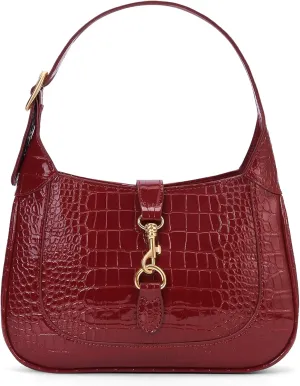 Shoulder Bag for Women Red Purse PU Leather Shoulder Purse Trendy Burgundy Handbag Small Crocodile Pattern Crossbody Bags