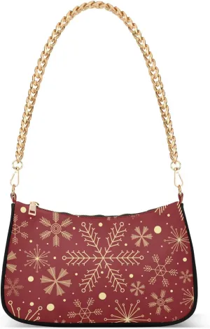 Shoulder Bags for Women, Christmas Gold Snowflake Hobo Tote Handbag wallet Mini Purse with Zipper