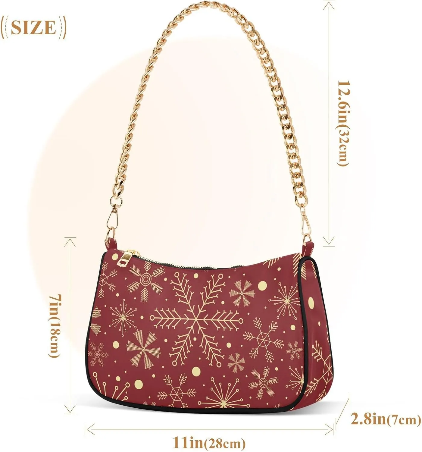 Shoulder Bags for Women, Christmas Gold Snowflake Hobo Tote Handbag wallet Mini Purse with Zipper