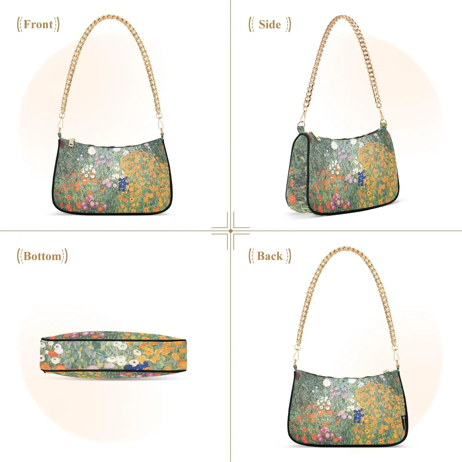 Shoulder Bags for Women, Gustav Klimt Flower Garden Hobo Tote Handbag wallet Mini Purse with Zipper
